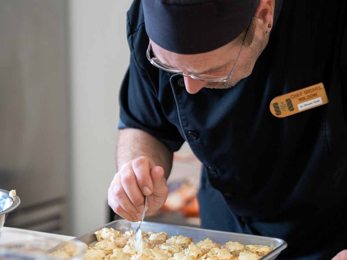 chef michel prepares a delicious meal at recovery cafe Terre Haute